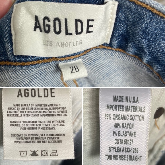 AGOLDE Toni Mid-Rise Straight Leg Jeans Boho Fall Medium Blue Dime Wash Size 28 - Picture 14 of 14